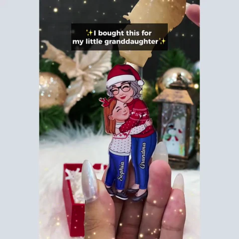 Grandma & Grandkid Hugging Christmas Gift For Granddaughter Grandson Personalized Acrylic Ornament - Image 2