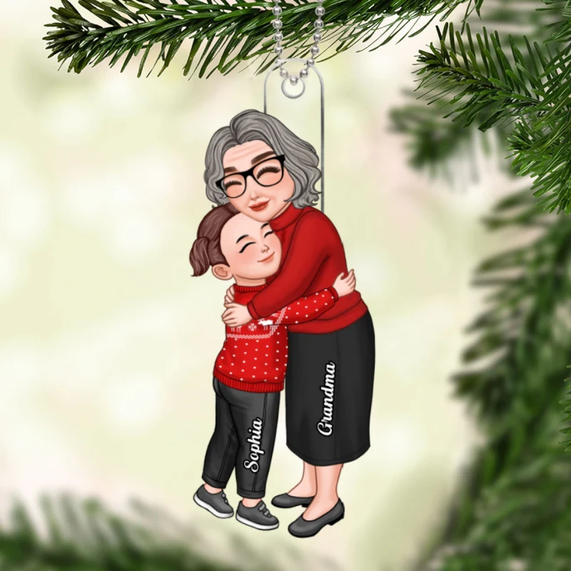 Grandma & Grandkid Hugging Christmas Personalized Acrylic Ornament - Gift For Grandma - Image 11