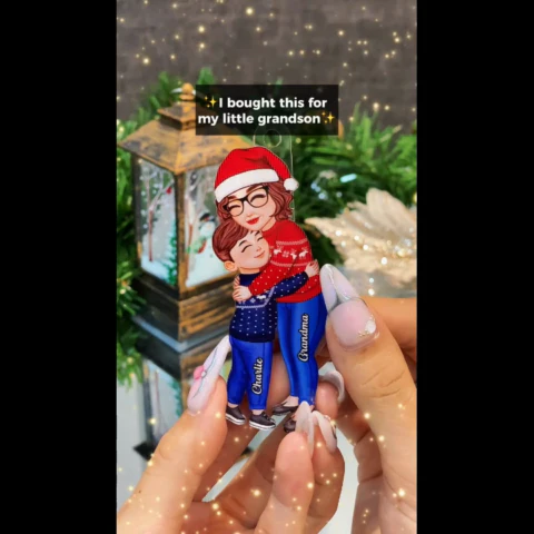 Grandma & Grandkid Hugging Christmas Personalized Acrylic Ornament - Gift For Grandma - Image 2