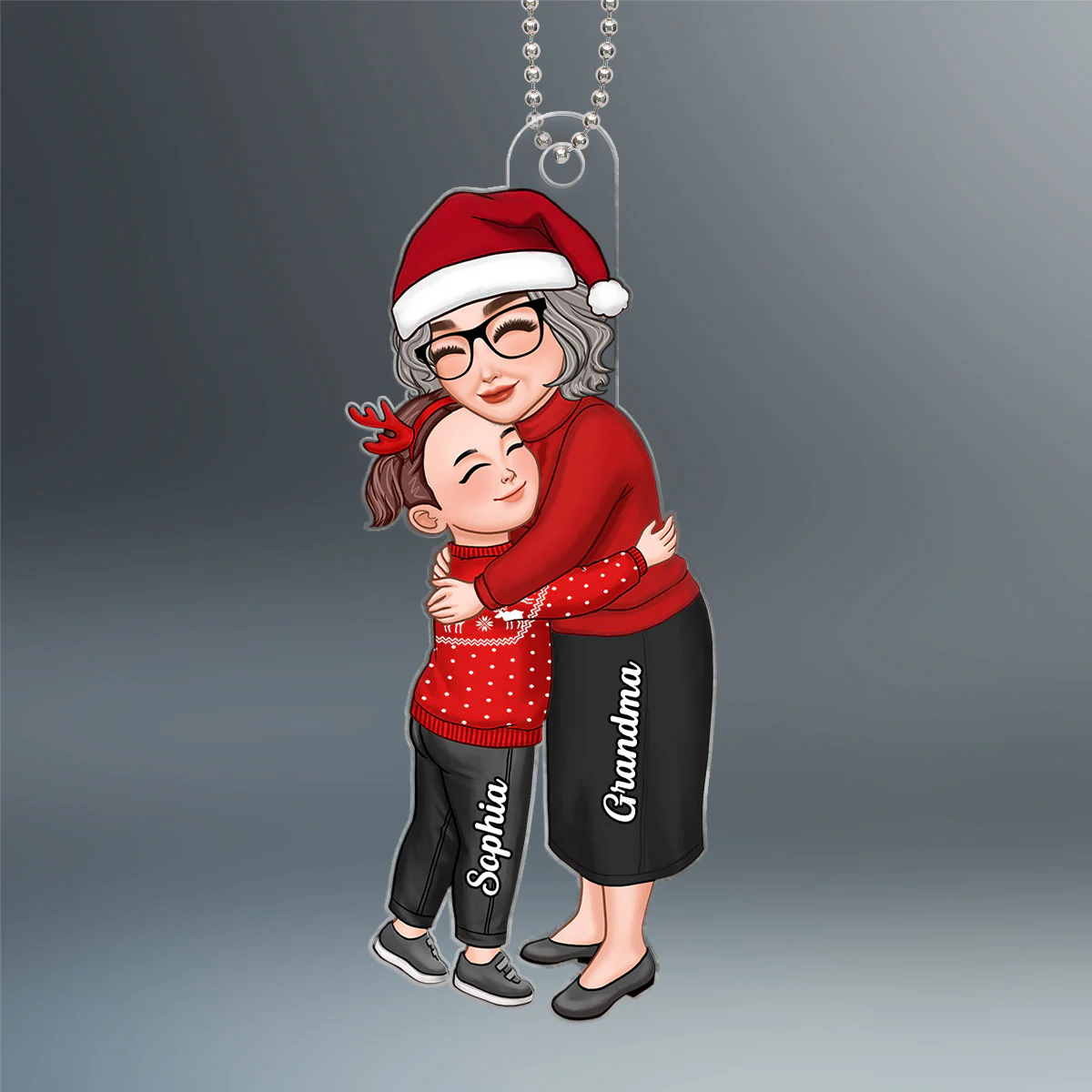 Grandma & Grandkid Hugging Christmas Personalized Acrylic Ornament - Gift For Grandma - Image 3
