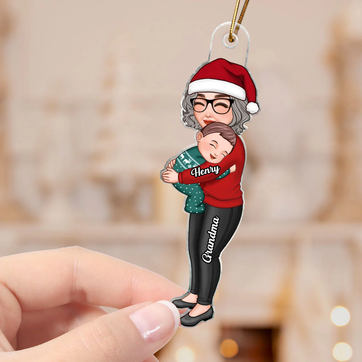 Grandma & Grandkid Hugging Christmas Personalized Acrylic Ornament - Gift For Grandma - Image 4