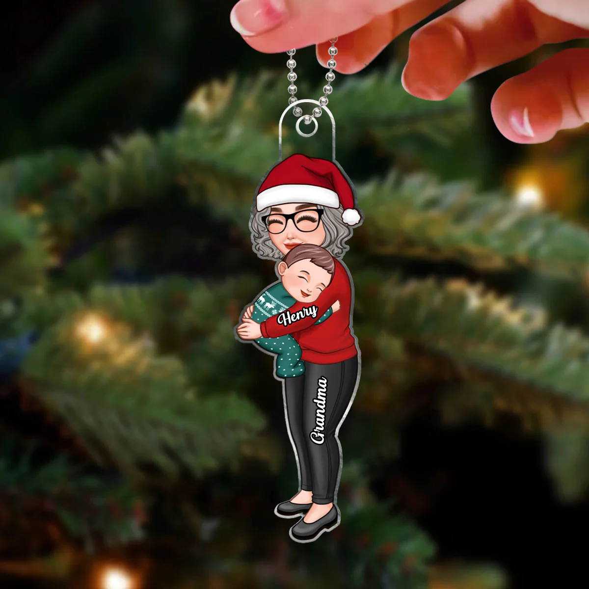 Grandma & Grandkid Hugging Christmas Personalized Acrylic Ornament - Gift For Grandma - Image 5