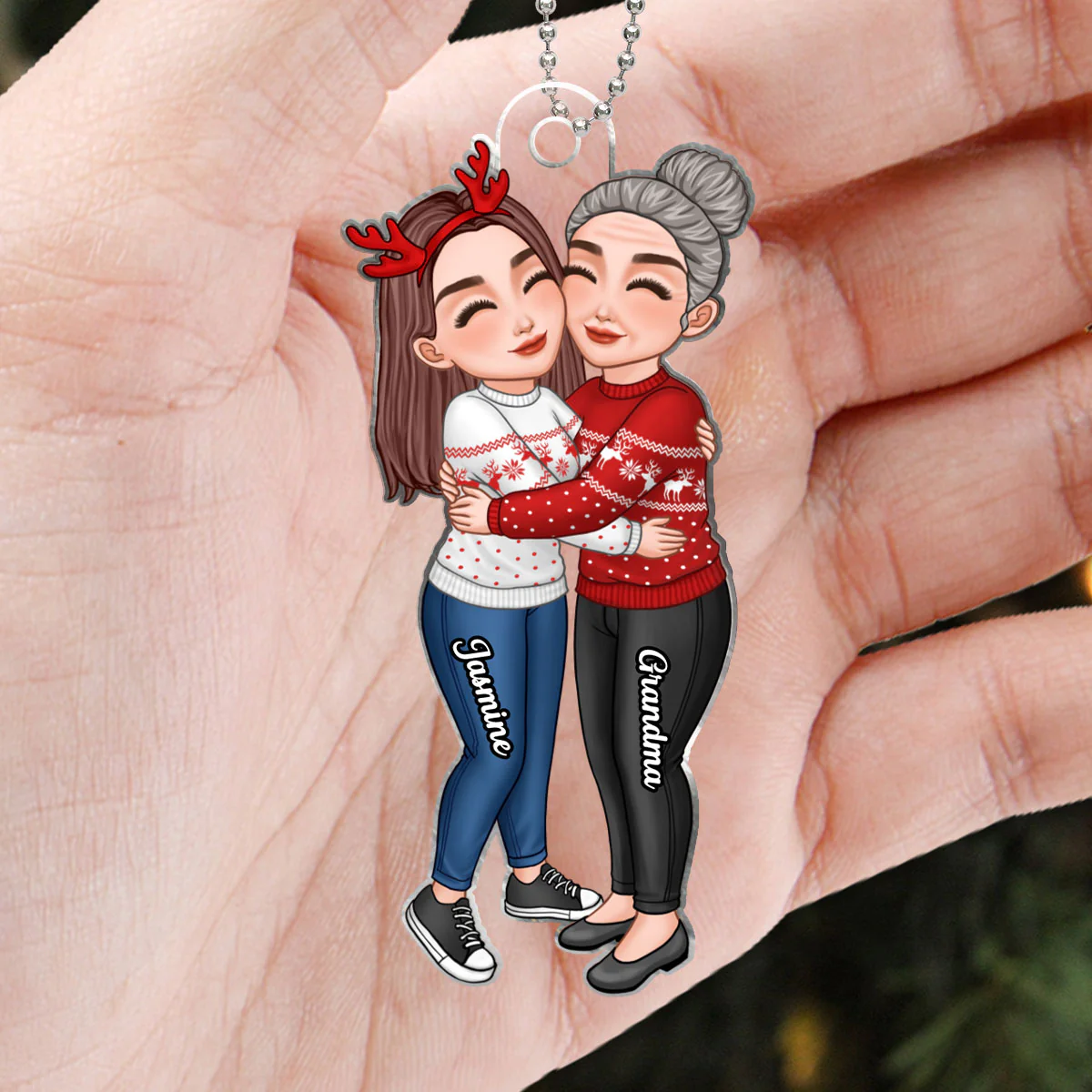 Grandma & Grandkid Hugging Christmas Personalized Acrylic Ornament - Gift For Grandma - Image 6