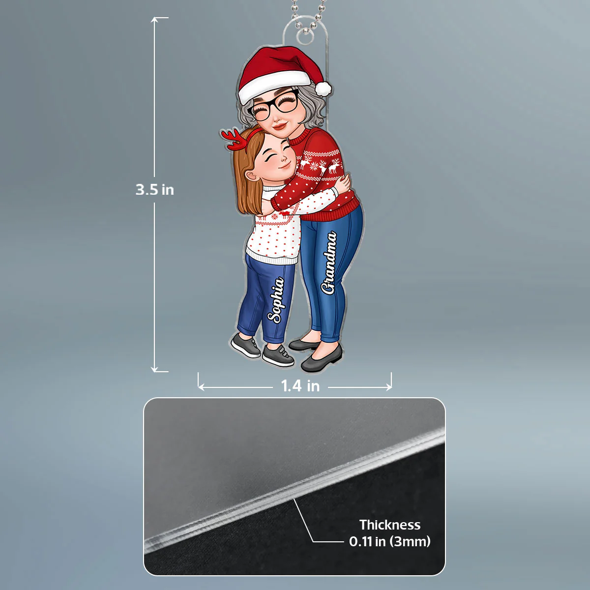 Grandma & Grandkid Hugging Christmas Personalized Acrylic Ornament - Gift For Grandma - Image 7