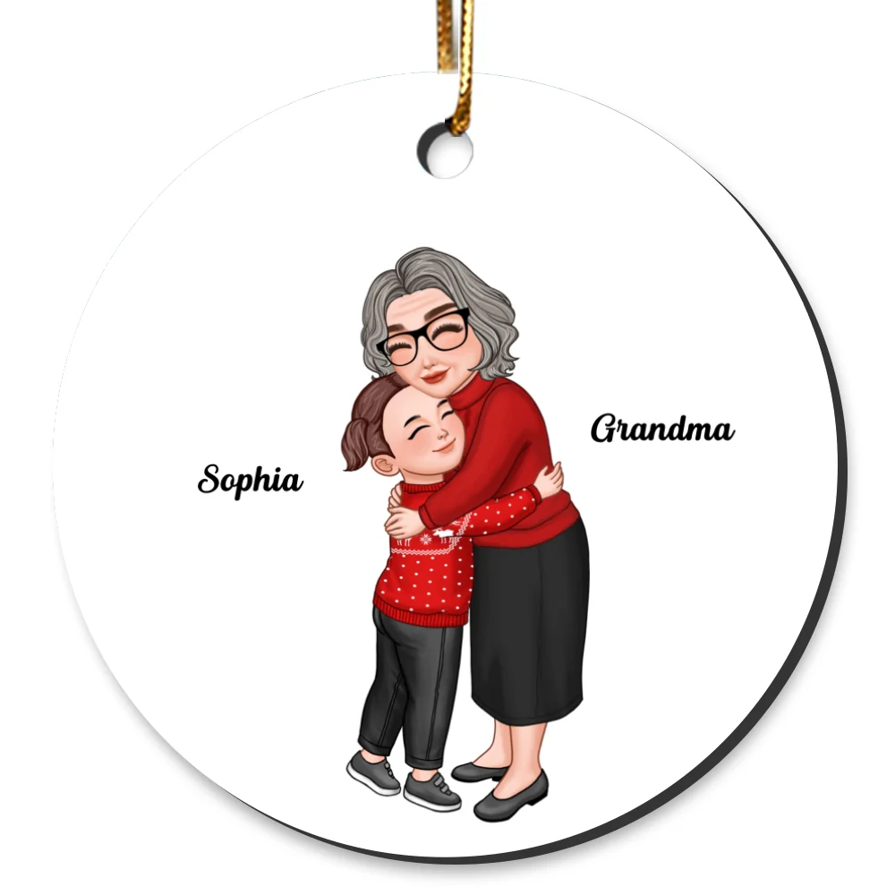 Grandma & Grandkid Hugging Christmas Gift For Granddaughter Grandson Personalized Circle Ornament - Image 2