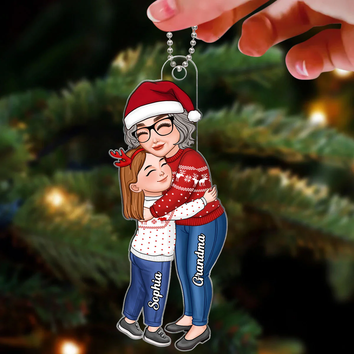 Grandma & Grandkid Hugging Christmas Gift For Granddaughter Grandson - Personalized Acrylic Ornament - Gift For Granddaughter, Grandson - Image 3