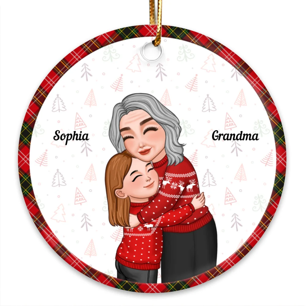 Grandma Grandkid Hugging Christmas Gift For Grandson Granddaughter Personalized Circle Ornament - Image 6