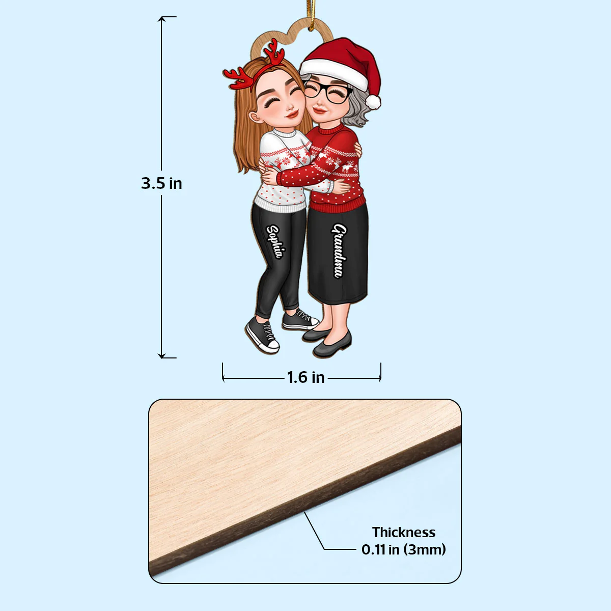 Grandma & Grandkid Hugging Christmas Gift For Teenage Adult Granddaughter Grandson Grandchildren Personalized Wooden Ornament - Image 4