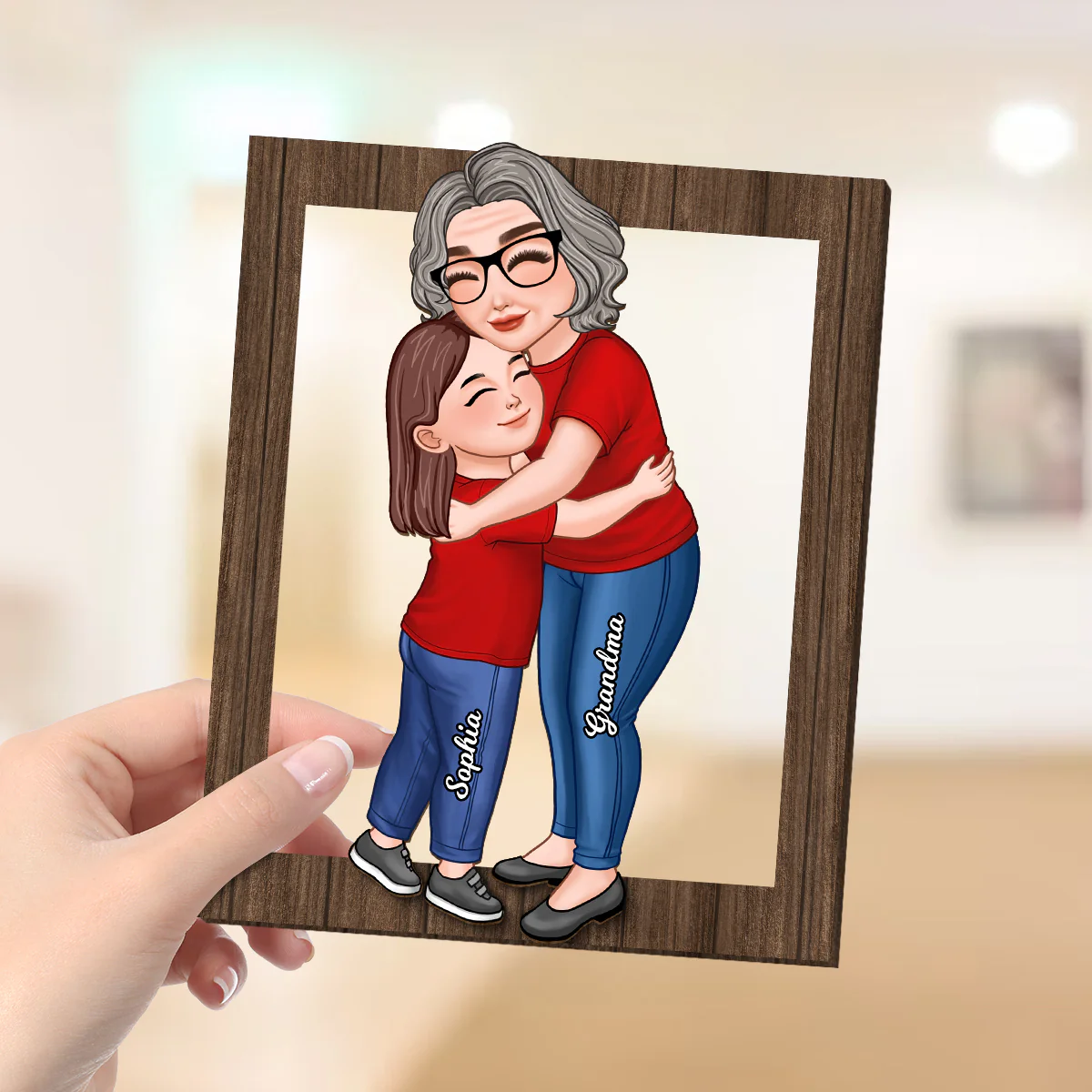 Grandma Grandkid Hugging Frame Personalized Wooden Plaque, Gift For Grandma - Image 4