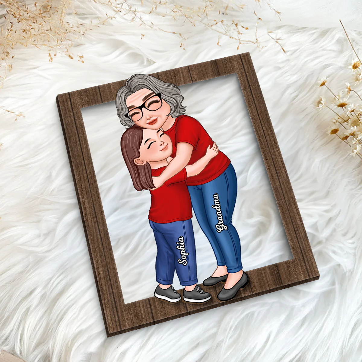 Grandma Grandkid Hugging Frame Personalized Wooden Plaque, Gift For Grandma - Image 5
