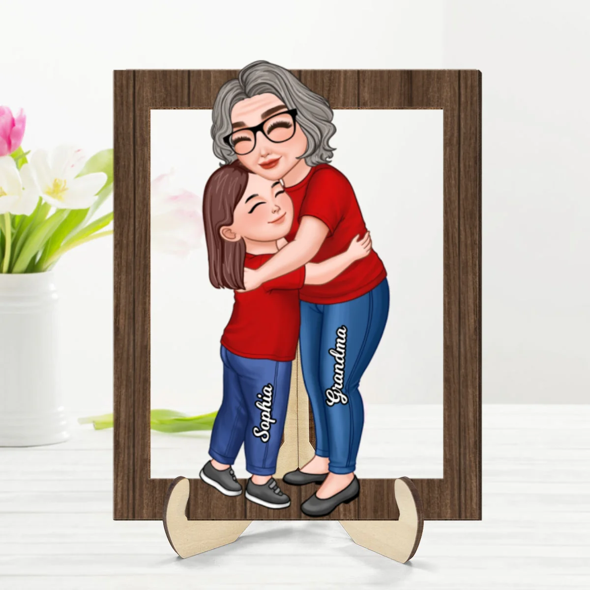 Grandma Grandkid Hugging Frame Personalized Wooden Plaque, Gift For Grandma - Image 8