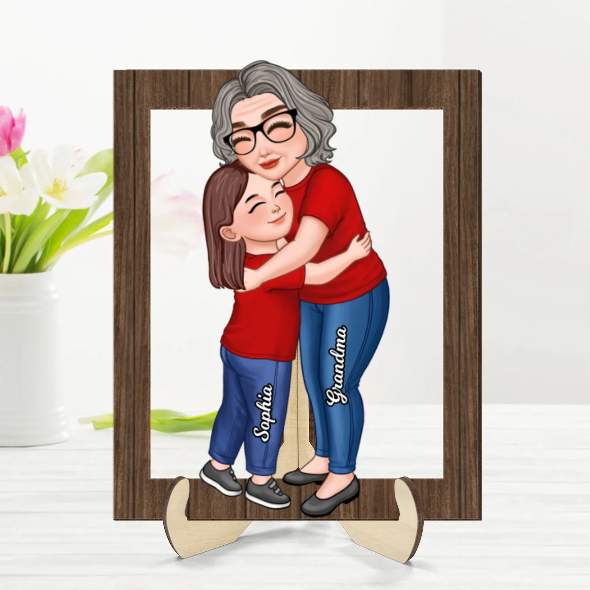 Grandma Grandkid Hugging Frame Personalized Wooden Plaque, Gift For Grandma - Image 9