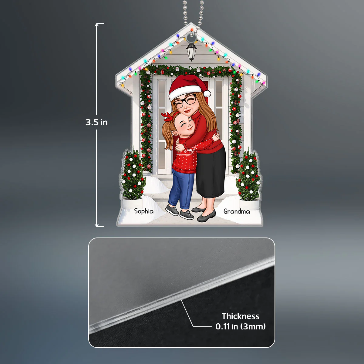 Grandma & Grandkid Hugging Front Door Personalized Acrylic Ornament - Image 4