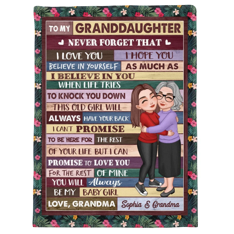 Grandma & Grandkid Hugging Gift For Teenage Adult Granddaughter Grandson Grandchildren Personalized Fleece Blanket - Image 6