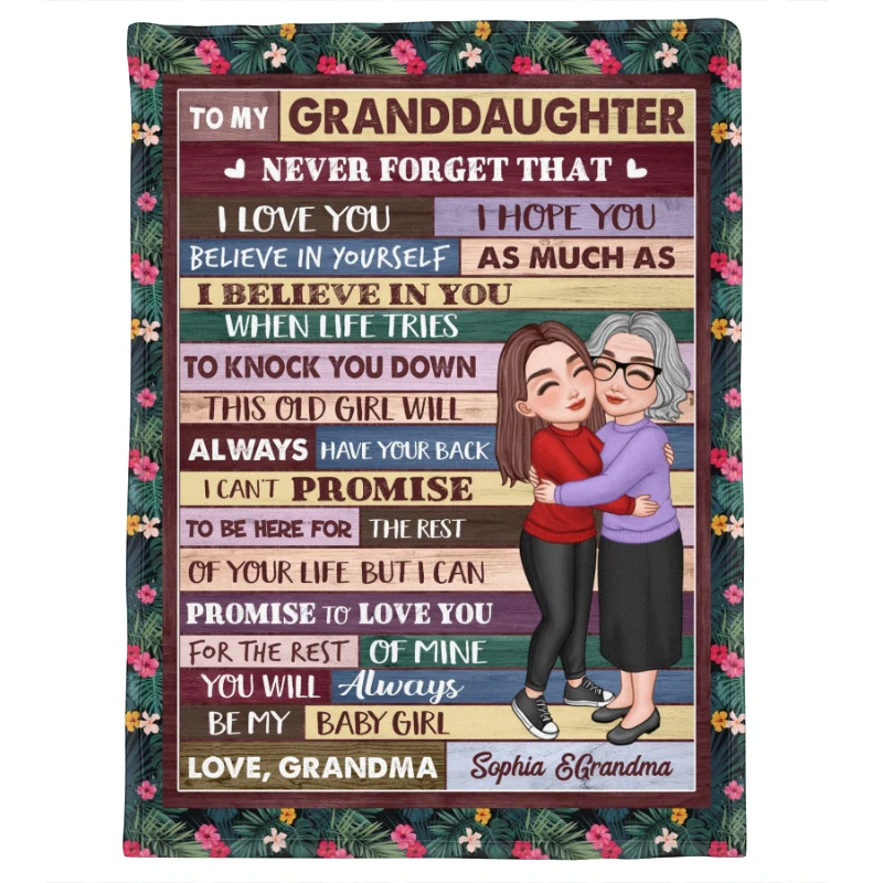 Grandma & Grandkid Hugging Gift For Teenage Adult Granddaughter Grandson Grandchildren Personalized Fleece Blanket - Image 7