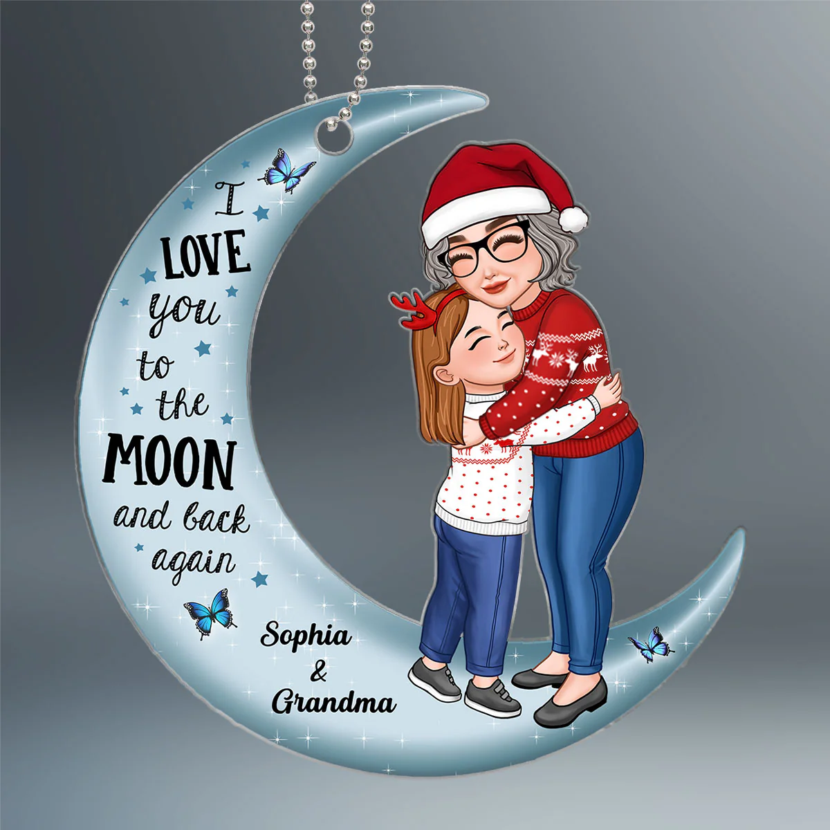 Grandma Grandkid Hugging Love To The Moon Christmas Gift For Grandson Granddaughter Personalized Acrylic Ornament - Image 2