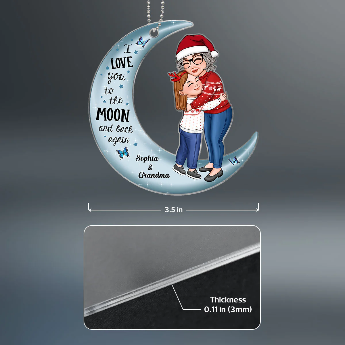 Grandma Grandkid Hugging Love To The Moon Christmas Gift For Grandson Granddaughter Personalized Acrylic Ornament - Image 4