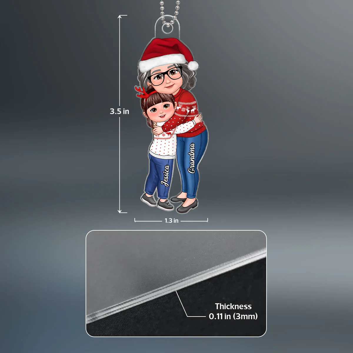Grandma & Grandkid Hugging New Happy Face Christmas Gift For Granddaughter Grandson Personalized Acrylic Ornament - Image 4