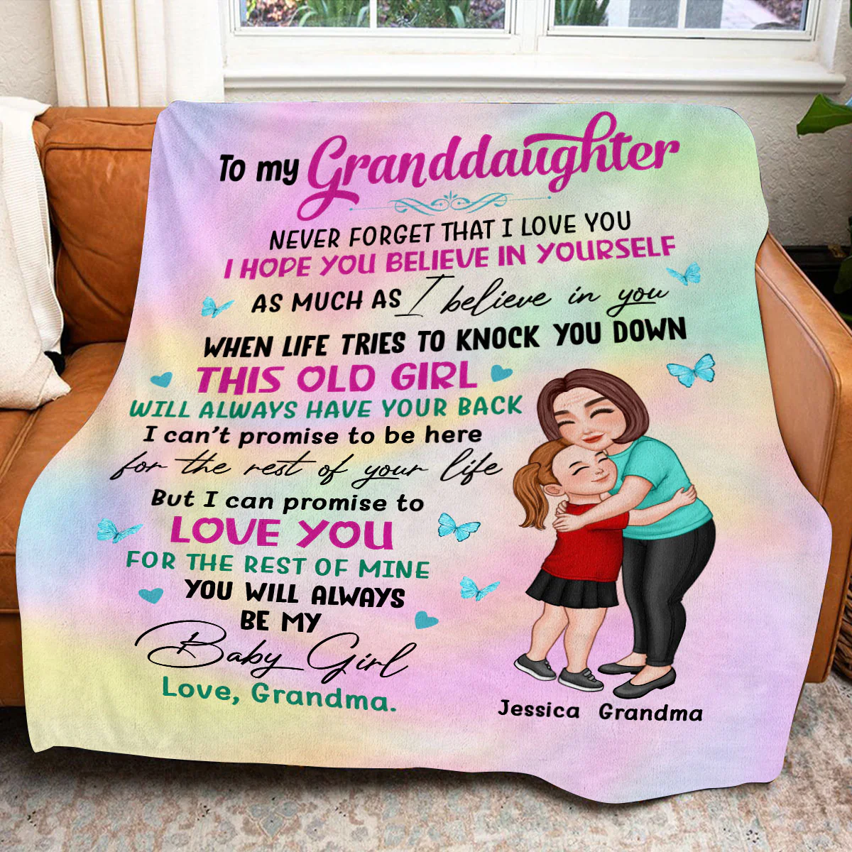 Grandma & Grandkid Hugging To My Granddaughter Grandson Gift For Grandchildren Personalized Fleece Blanket - Image 3