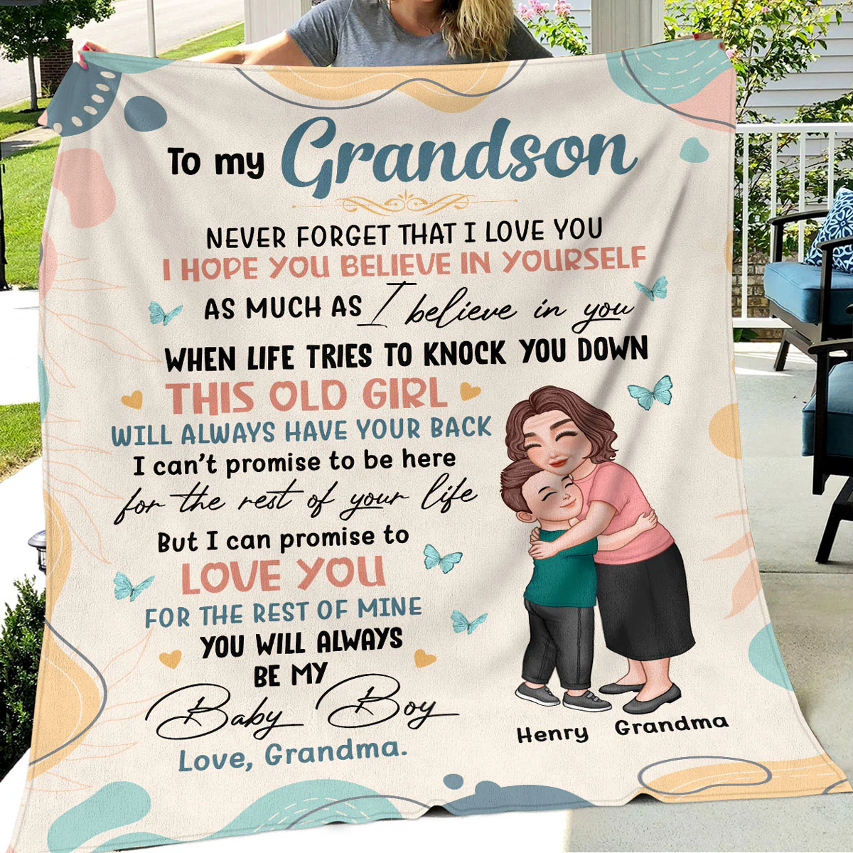 Grandma & Grandkid Hugging To My Granddaughter Grandson Gift For Grandchildren Personalized Fleece Blanket - Image 4