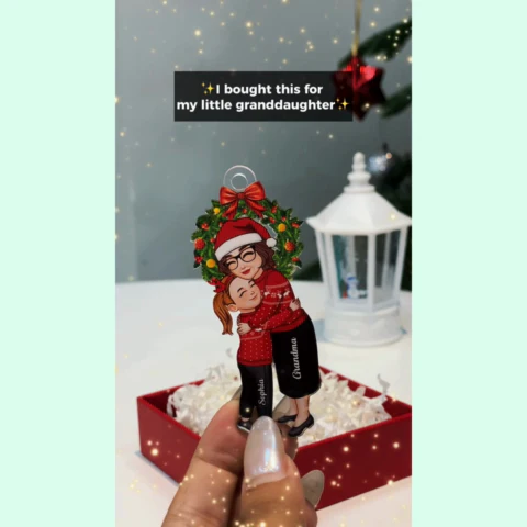 Grandma & Grandkid Hugging Under Christmas Wreath Gift For Granddaughter Grandson Personalized Acrylic Ornament - Image 2
