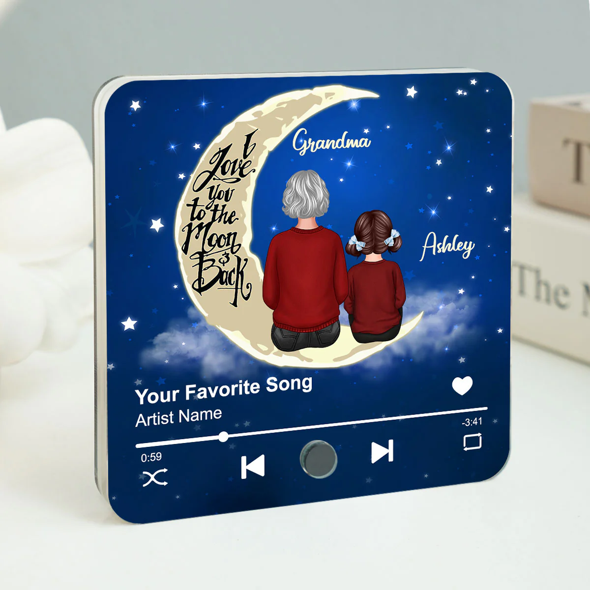 Grandma & Grandkid I Love You To The Moon And Back Personalized Music Fridge Magnet, Heartfelt Gift For Grandma, Grandkids, Granddaughter, Grandson - Image 3
