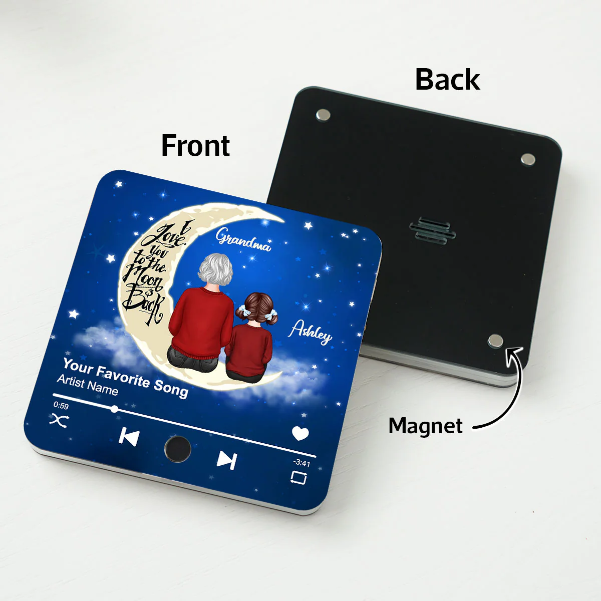 Grandma & Grandkid I Love You To The Moon And Back Personalized Music Fridge Magnet, Heartfelt Gift For Grandma, Grandkids, Granddaughter, Grandson - Image 5