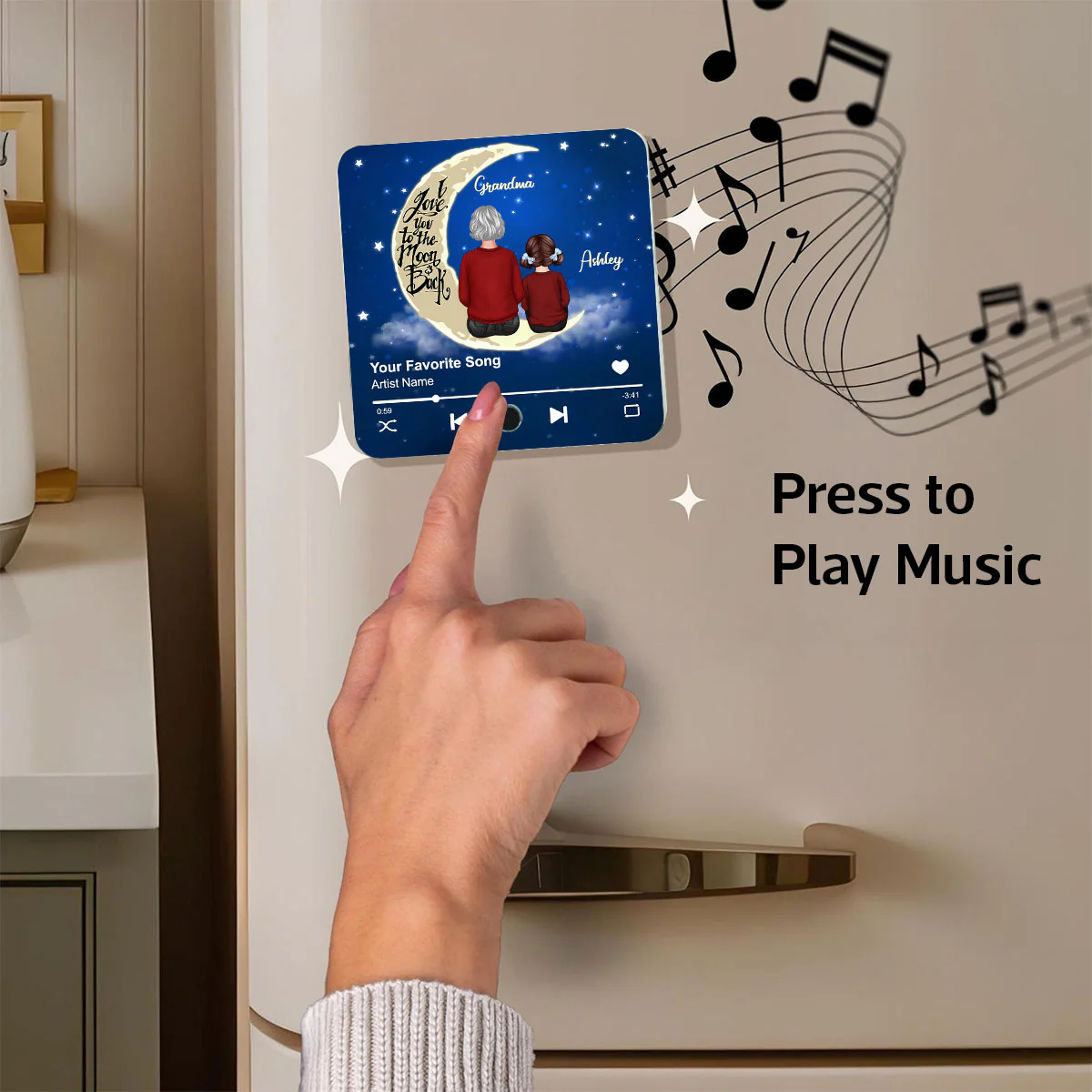 Grandma & Grandkid I Love You To The Moon And Back Personalized Music Fridge Magnet, Heartfelt Gift For Grandma, Grandkids, Granddaughter, Grandson - Image 7