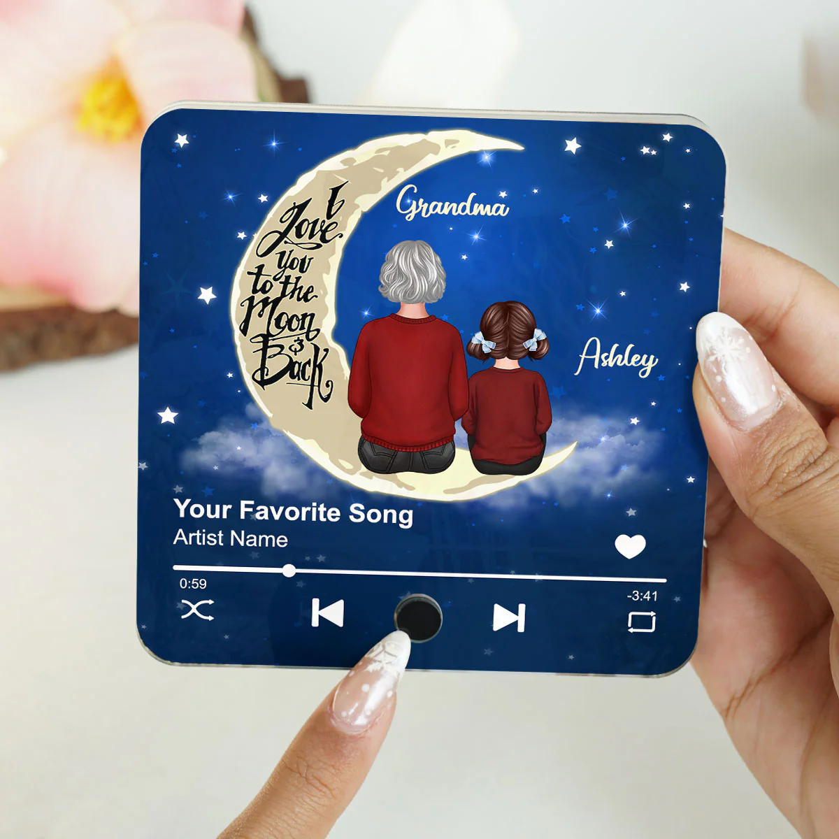 Grandma & Grandkid I Love You To The Moon And Back Personalized Music Fridge Magnet, Heartfelt Gift For Grandma, Grandkids, Granddaughter, Grandson - Image 8