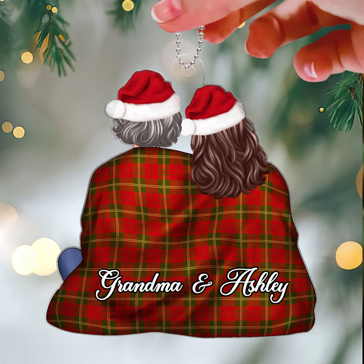 Grandma & Grandkid In Blanket Christmas Gift For Granddaughter Grandson Personalized Acrylic Ornament - Image 3