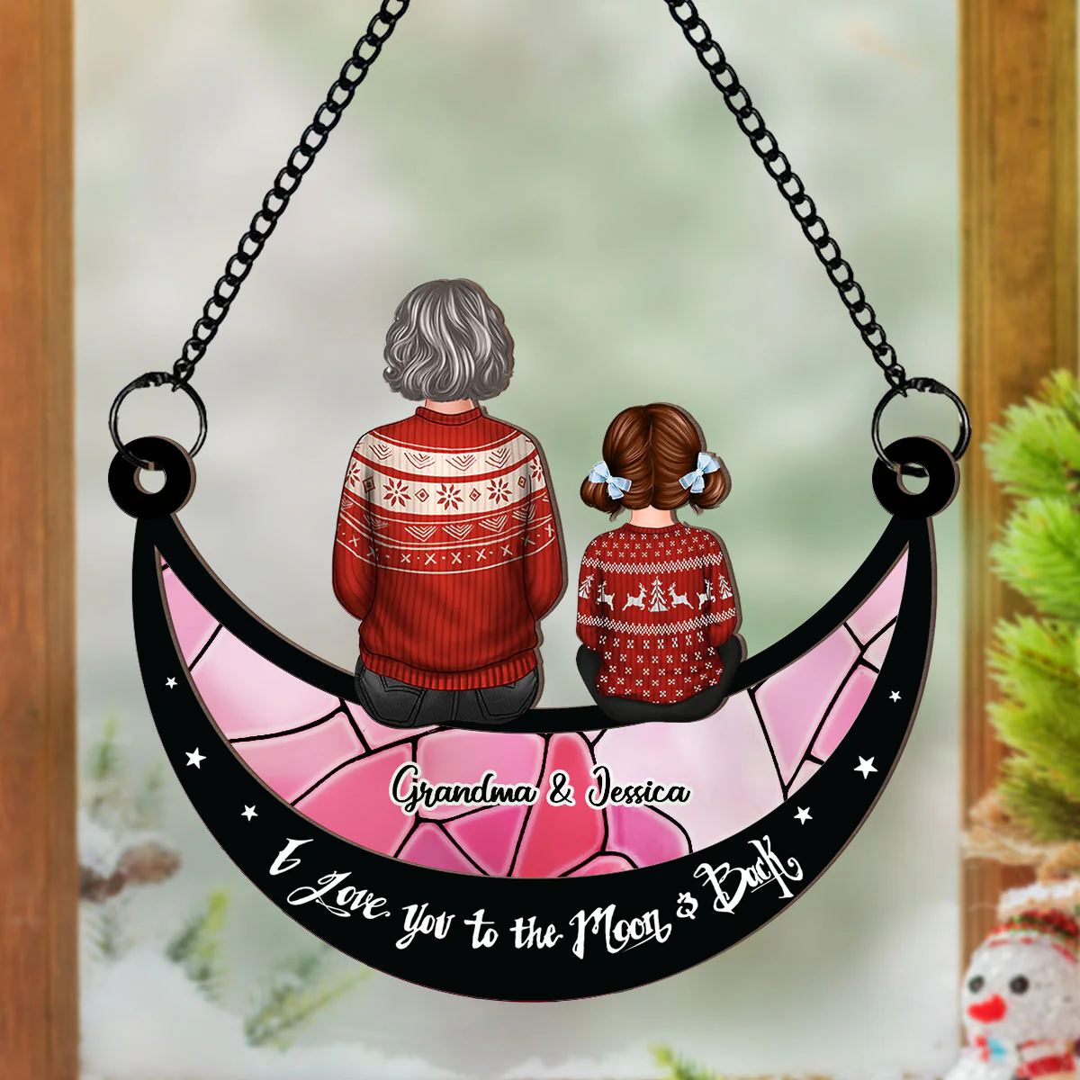 Grandma Grandkid On Moon Personalized Window Hanging Suncatcher Ornament, Gift for Mom, for Grandma - Image 3