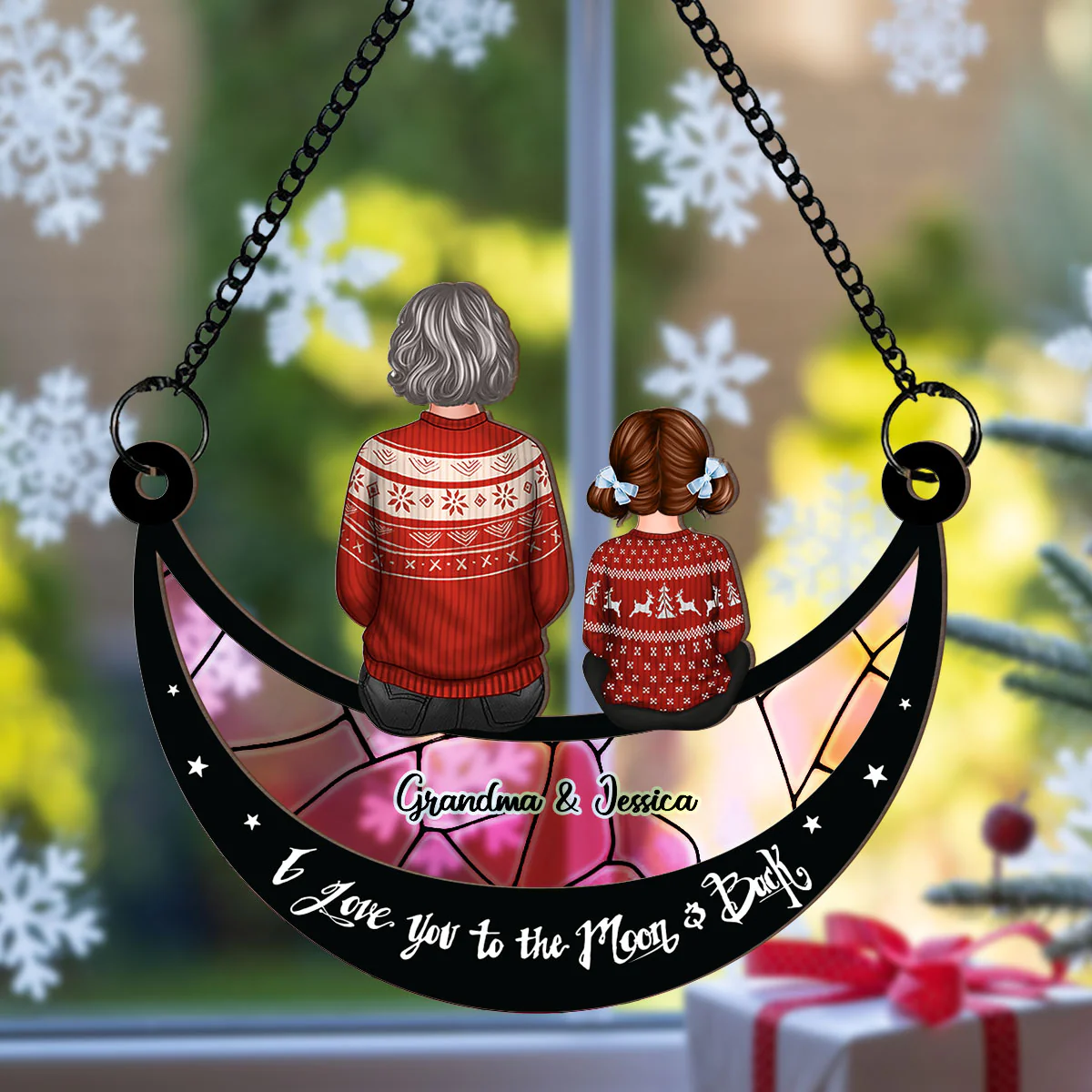 Grandma Grandkid On Moon Personalized Window Hanging Suncatcher Ornament, Gift for Mom, for Grandma - Image 4