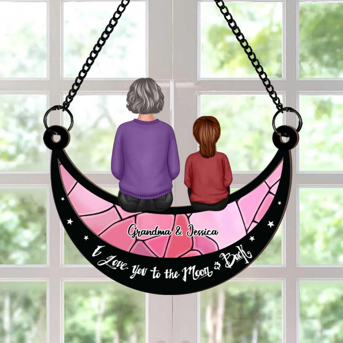 Grandma Grandkid On Moon Personalized Window Hanging Suncatcher Ornament, Gift for Mom, for Grandma - Image 9