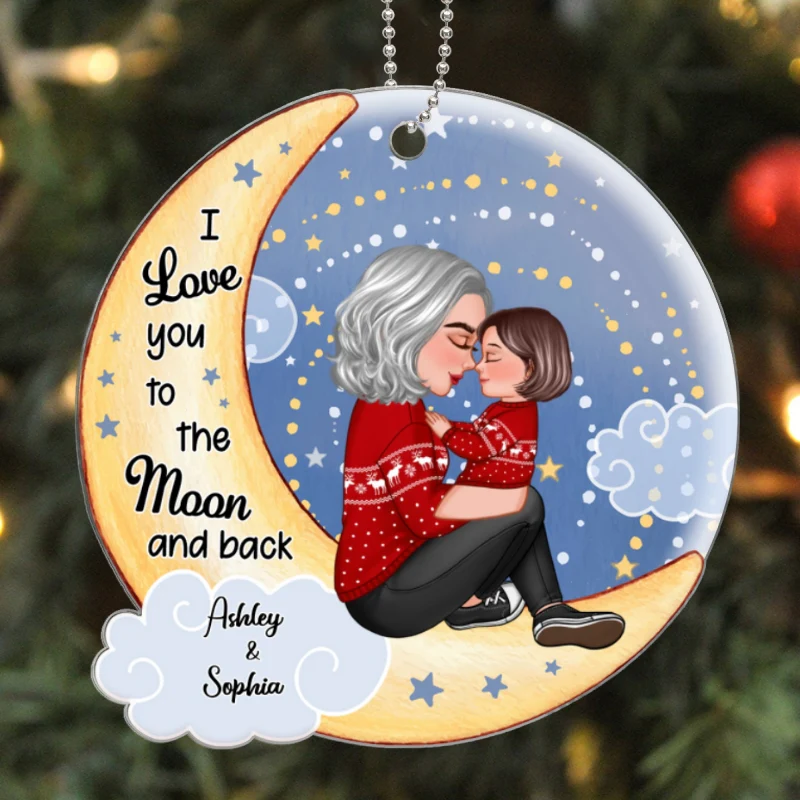 Grandma Grandkid On Yellow And Blue Moon Personalized Acrylic Ornament - Image 5
