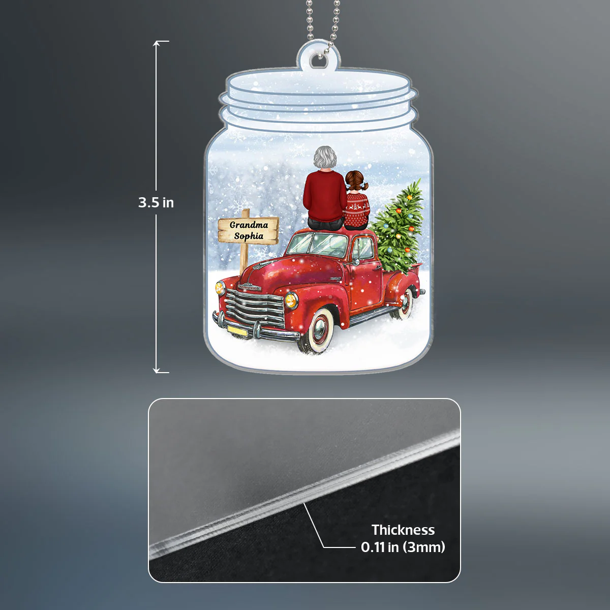 Grandma Grandkid Sitting On Christmas Truck In Mason Jar Personalized Acrylic Ornament - Image 4