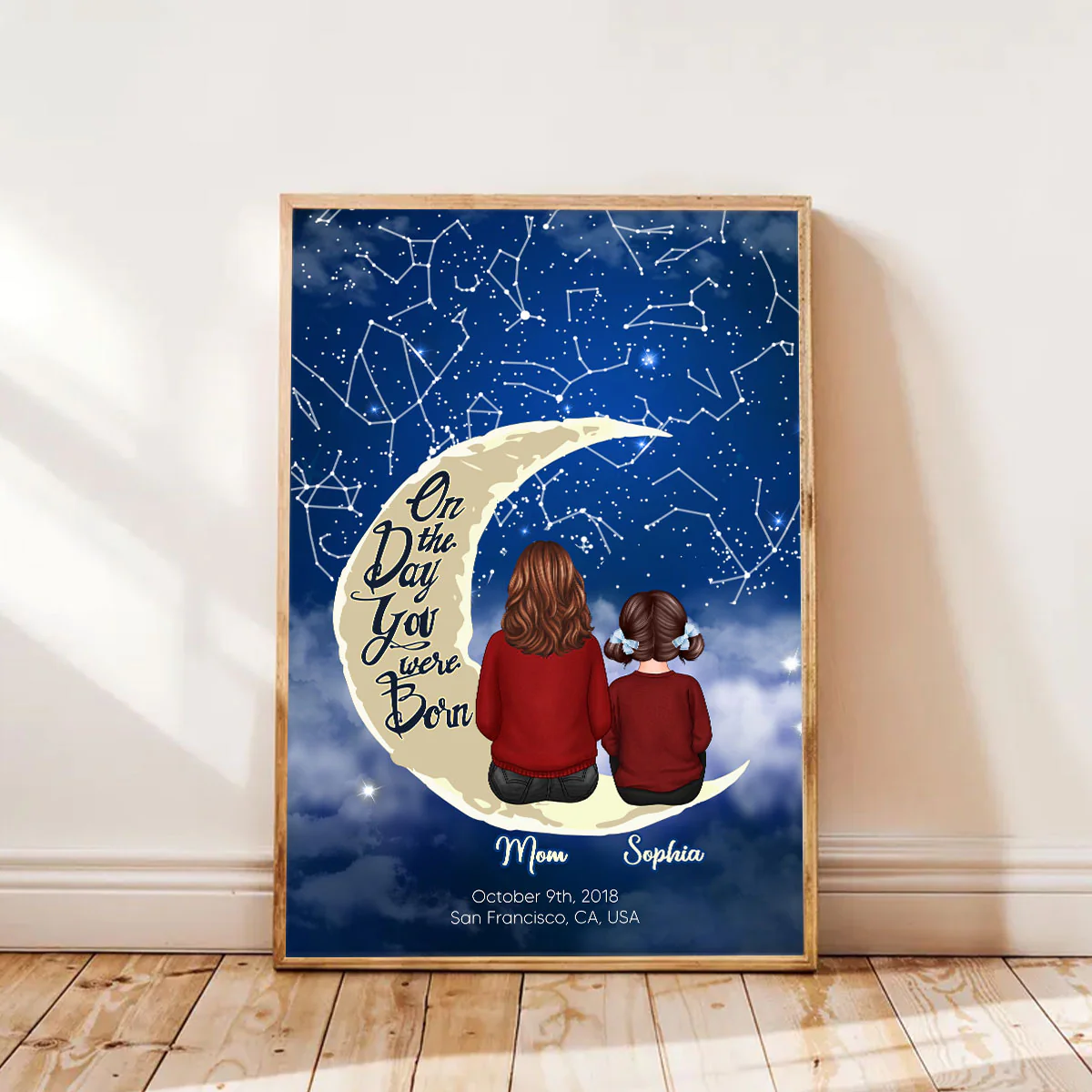 Grandma & Grandkid Sitting On Moon Custom Star Map Personalized Poster, Heartfelt Gift For Mom, For Grandma - Image 4