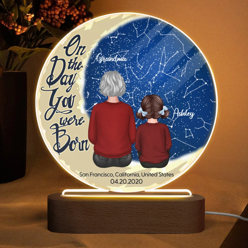 Grandma Grandkid Sitting On Moon Stargazing Star Map Personalized Circle LED Night Light - Image 7