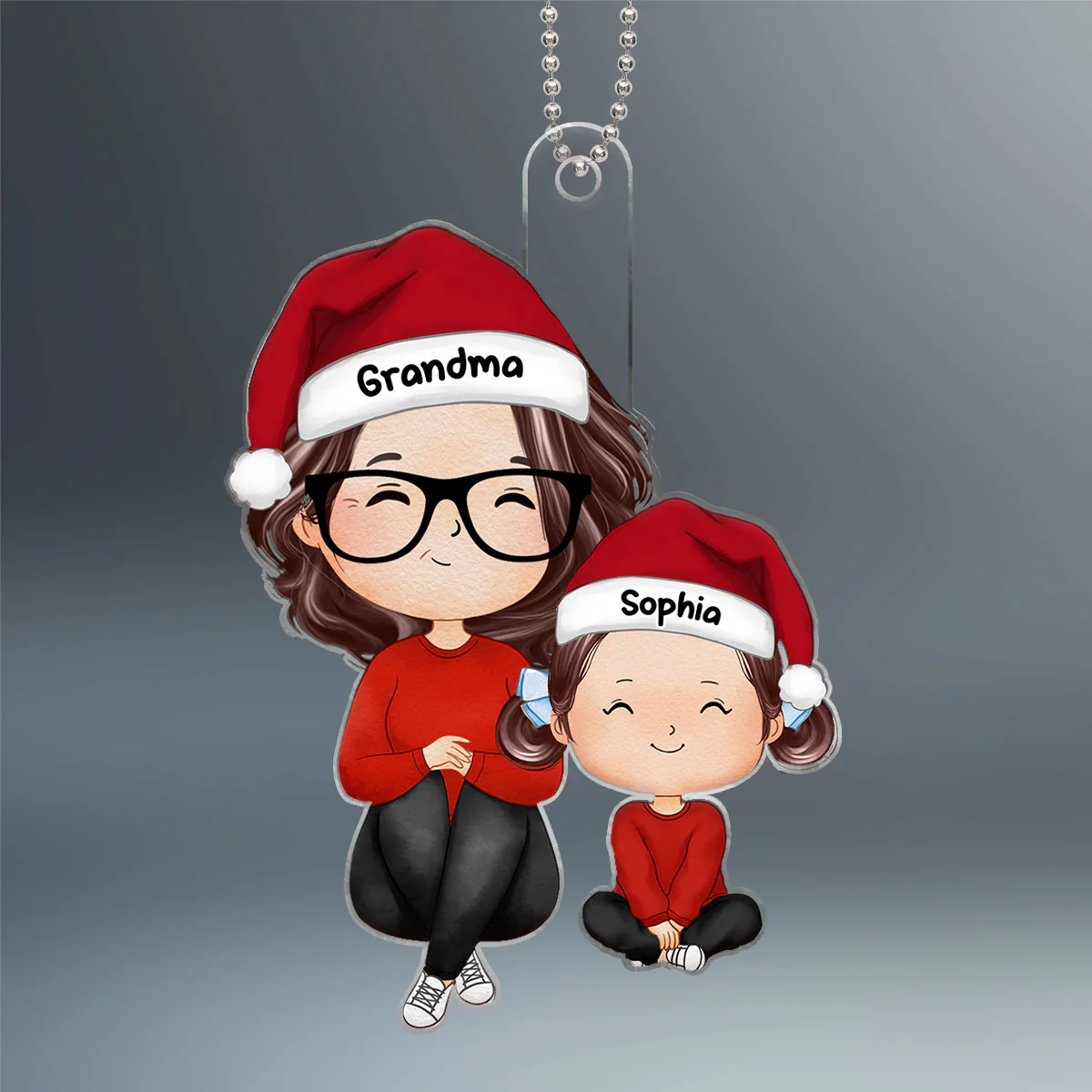 Grandma Grandkid Sitting Watercolor Christmas Gift For Grandson Granddaughter Personalized Acrylic Ornament - Image 2