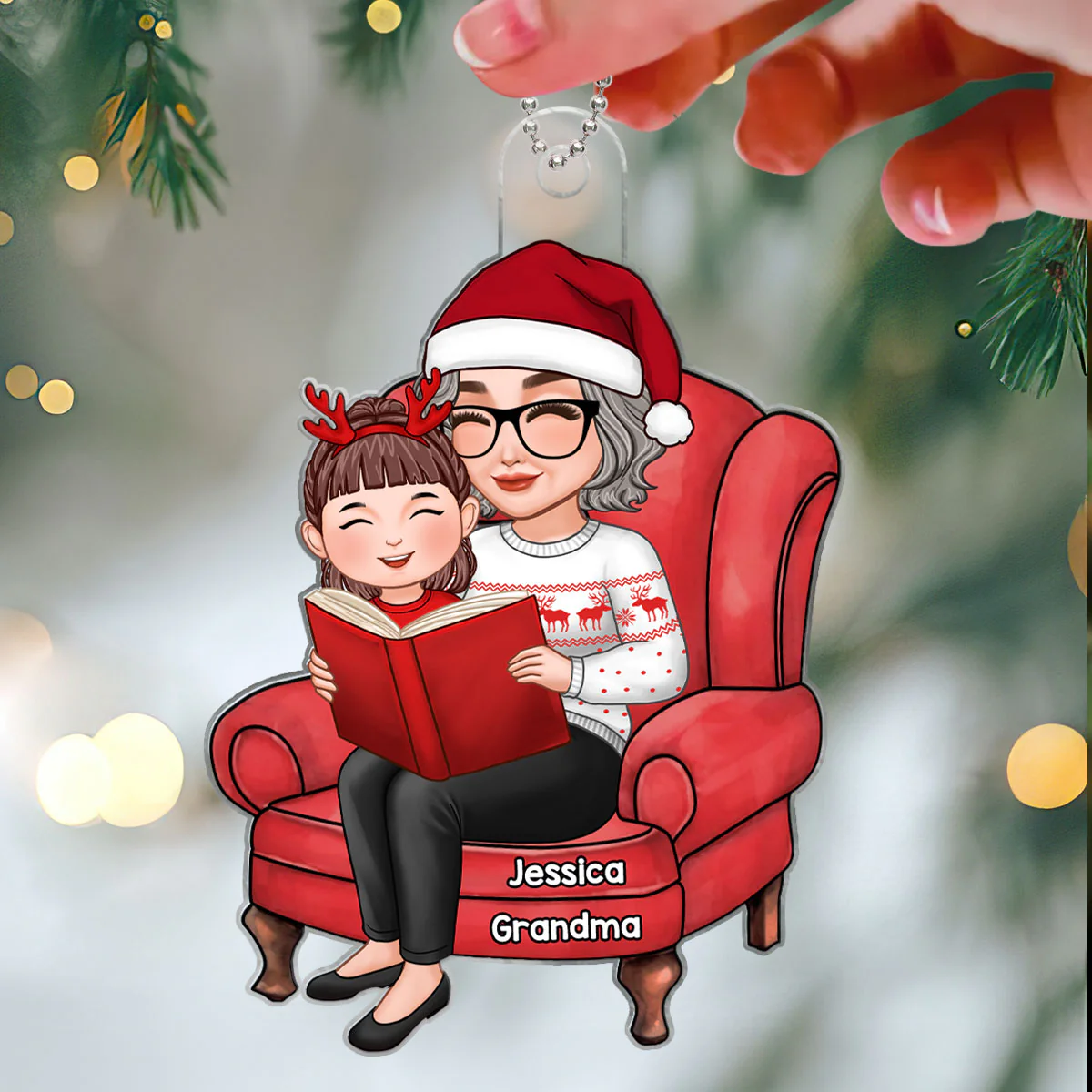 Grandma & Grandkid Telling Stories Christmas Gift For Granddaughter Grandson Personalized Acrylic Ornament - Image 3