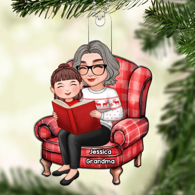 Grandma & Grandkid Telling Stories Christmas Gift For Granddaughter Grandson Personalized Acrylic Ornament - Image 5