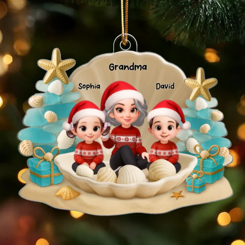 Grandma Grandkids 3D Beach-Inspired Sea Glass - Personalized Acrylic Ornament - Christmas Gift for Grandkids, Grandma - Image 10