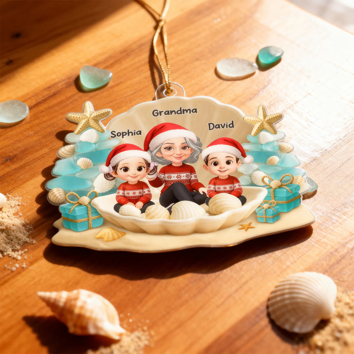 Grandma Grandkids 3D Beach-Inspired Sea Glass - Personalized Acrylic Ornament - Christmas Gift for Grandkids, Grandma - Image 2