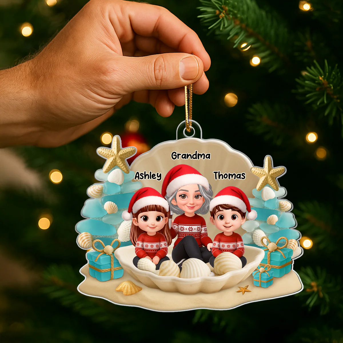 Grandma Grandkids 3D Beach-Inspired Sea Glass - Personalized Acrylic Ornament - Christmas Gift for Grandkids, Grandma - Image 7