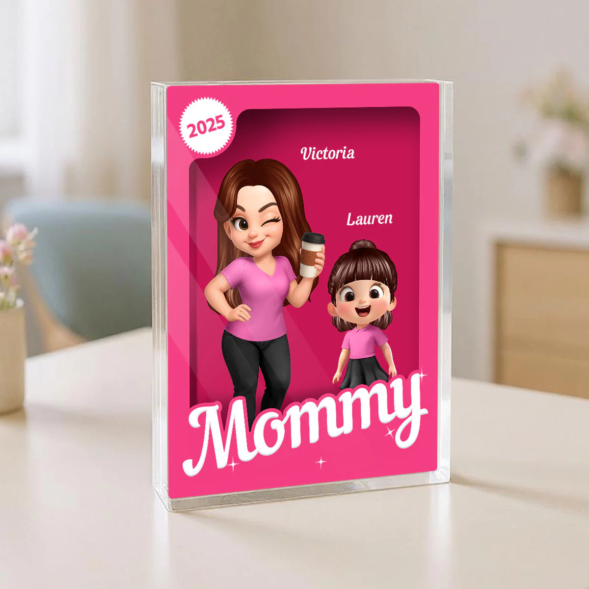 Grandma Grandkids 3D Effect Pink Action Figure Personalized Acrylic Block - Image 10