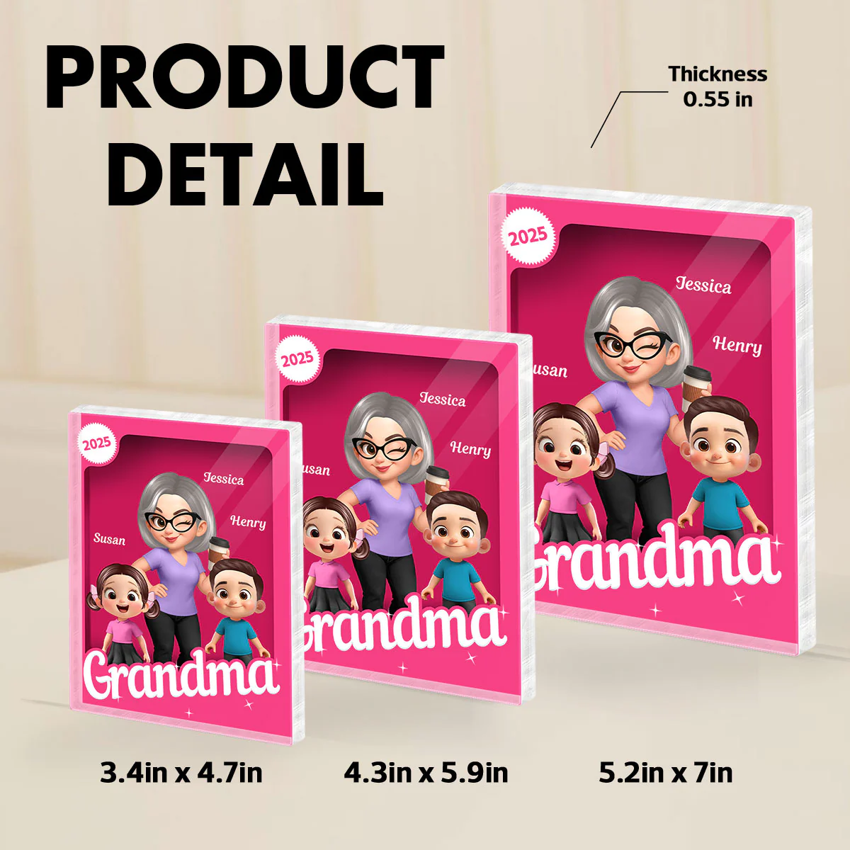 Grandma Grandkids 3D Effect Pink Action Figure Personalized Acrylic Block - Image 11