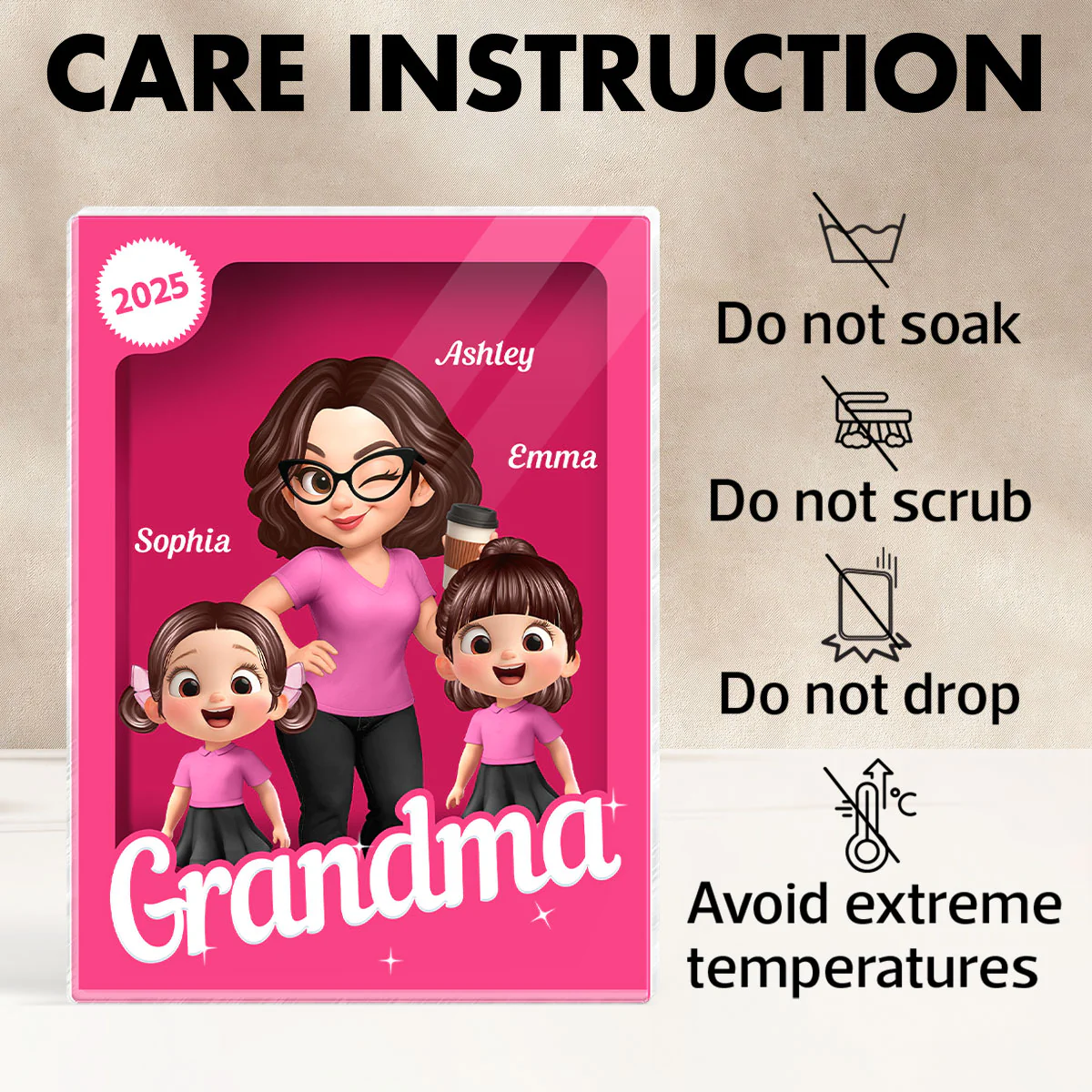 Grandma Grandkids 3D Effect Pink Action Figure Personalized Acrylic Block - Image 12