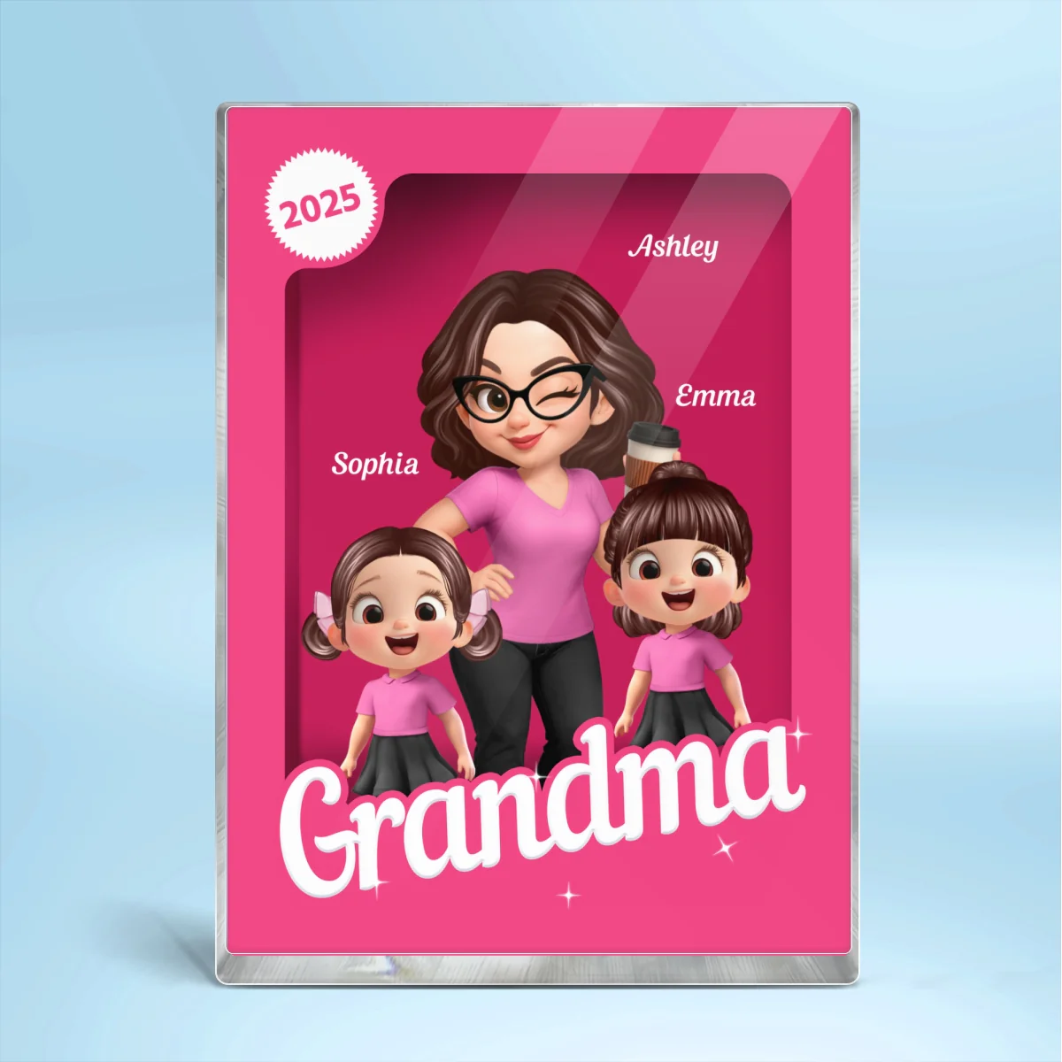 Grandma Grandkids 3D Effect Pink Action Figure Personalized Acrylic Block - Image 13