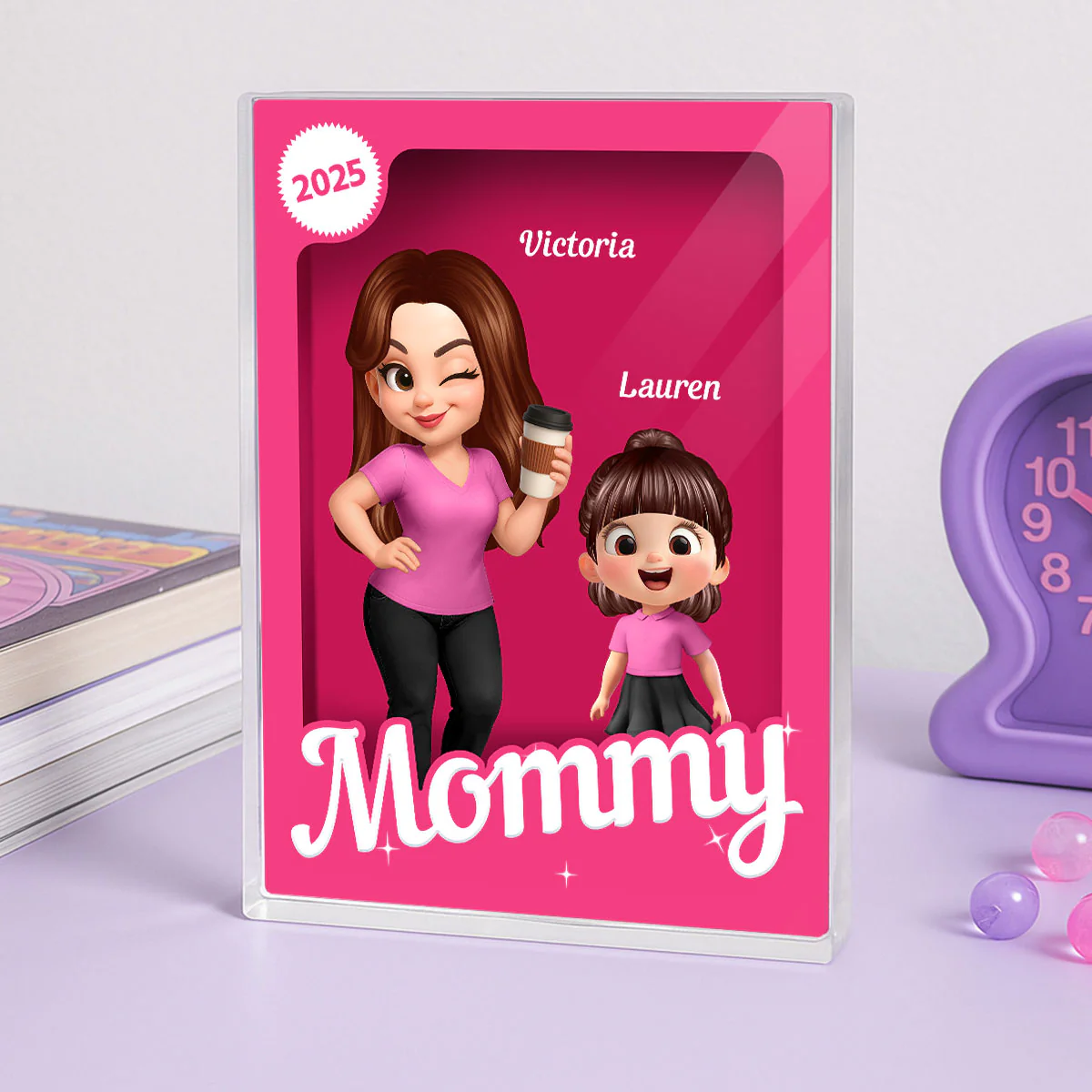 Grandma Grandkids 3D Effect Pink Action Figure Personalized Acrylic Block - Image 3