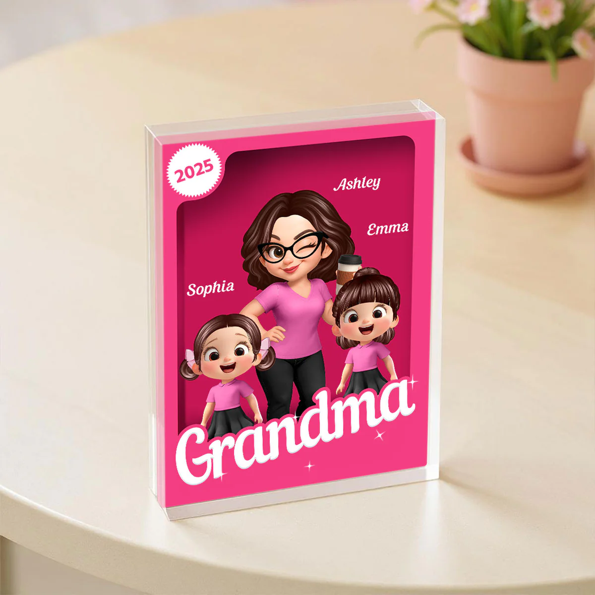 Grandma Grandkids 3D Effect Pink Action Figure Personalized Acrylic Block - Image 4