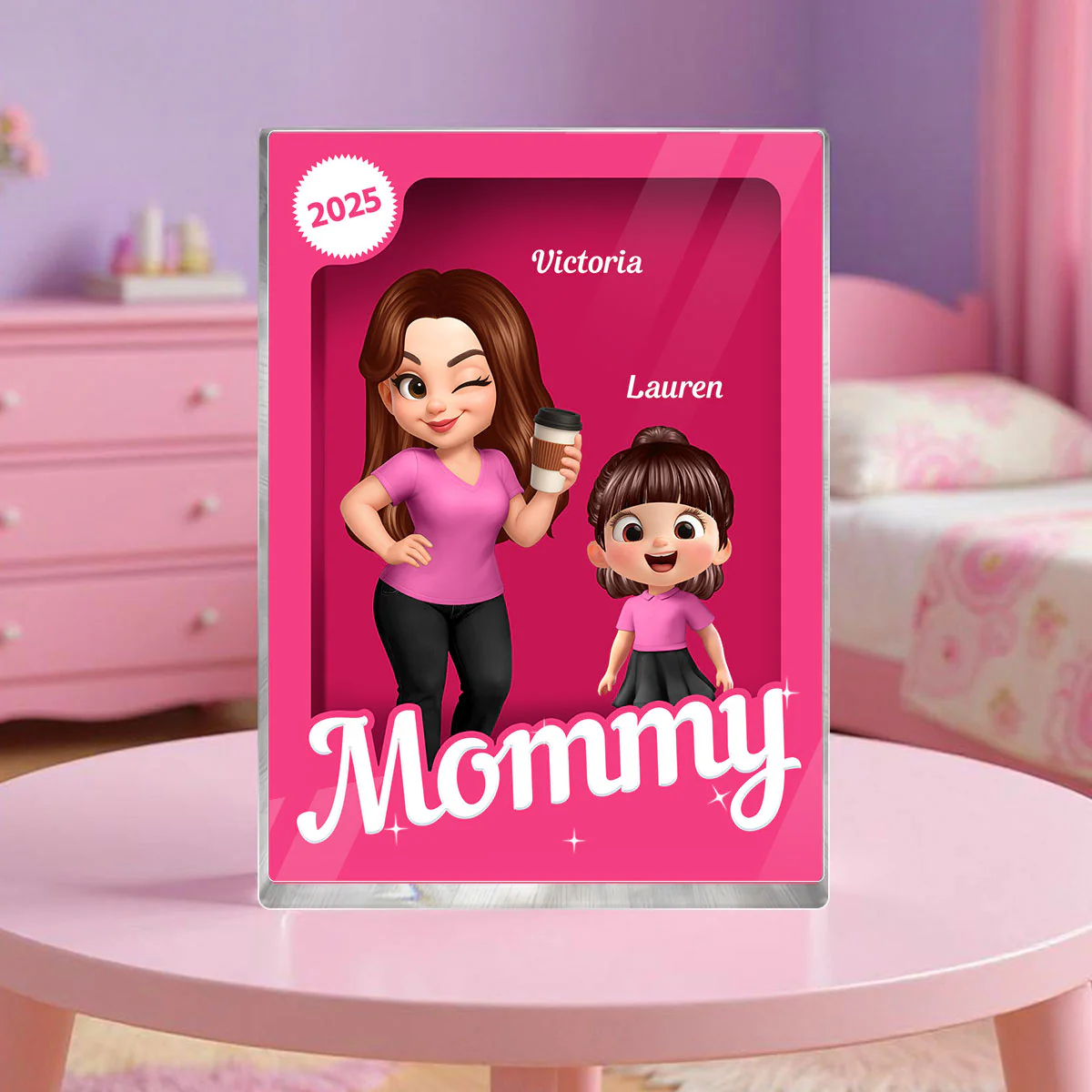 Grandma Grandkids 3D Effect Pink Action Figure Personalized Acrylic Block - Image 6